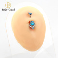 Titanium Internally Threaded Zircon Curve Banana Navel Piercing Belly Button Ring